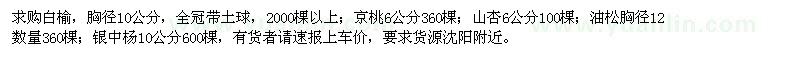 求购白榆、京桃、山杏、油松、银中杨