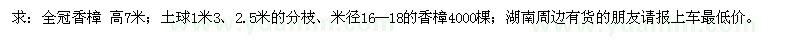 求购全冠香樟 高7米、米径16--18的香樟4000棵