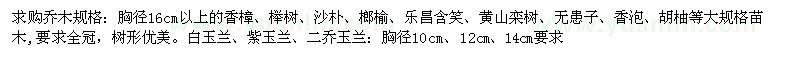 求购胸径16cm以上的香樟、榉树、沙朴、榔榆等