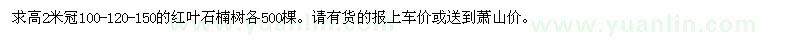 求购高2米冠100-120-150的红叶石楠树各500棵