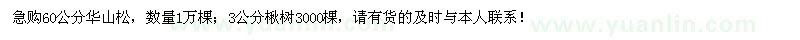 求购高60公分华山松1万棵、3公分楸树3000棵