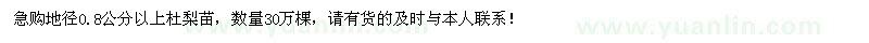 求购地径0.8公分杜梨苗30万棵