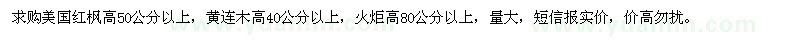 求购美国红枫一年苗,火炬一年苗,黄连木一年苗