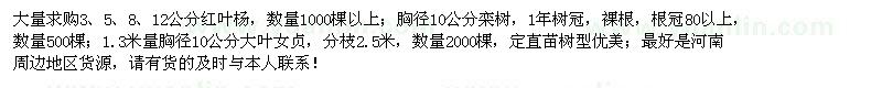 求购红叶杨、栾树、大叶女贞