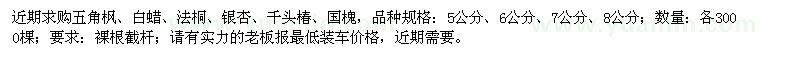 求购五角枫、白蜡、法桐、银杏、千头椿、国槐