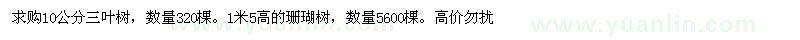 求购10公分三叶树。1米5高的珊瑚树 