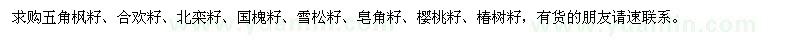 求购五角枫籽、合欢籽、北栾籽、国槐籽、雪松籽等