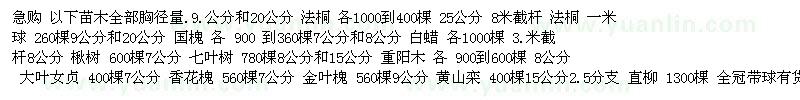 求购法桐 国槐 楸树 白蜡 七叶树 重阳木 大叶女贞 香花槐 黄山栾 直