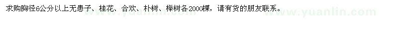 求购胸径6公分以上无患子、桂花、合欢、朴树、榉树