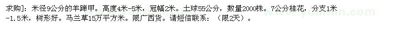 求购米径9公分的羊蹄甲。7公分桂花。马兰草