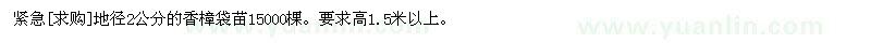求购地径2公分的香樟袋苗15000棵