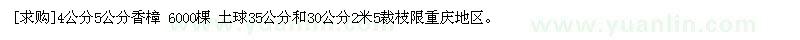 求购4公分5公分香樟 6000棵