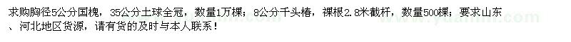 求购胸径5公分国槐、8公分千头椿