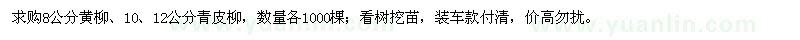 求购8公分黄柳、10、12公分青皮柳 