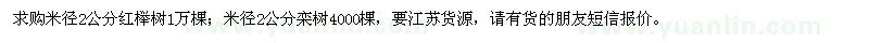 求购米径2公分红榉树、栾树