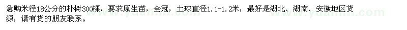 求购米径18公分的朴树300棵