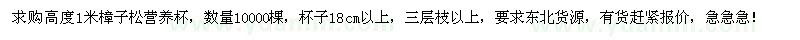 求购高1米樟子松营养杯10000棵