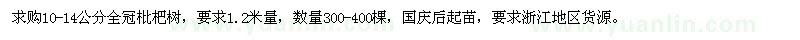 求购10-14公分全冠枇杷树