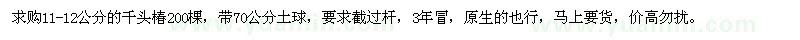 求购11-12公分的千头椿200棵，带70公分土球