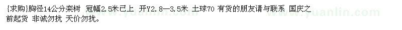 求购胸径14公分栾树 冠幅2.5米已上