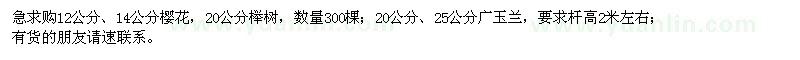 求购樱花、榉树、广玉兰