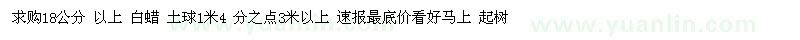 求购18公分 以上 白蜡 土球1米4 分之点3米以上