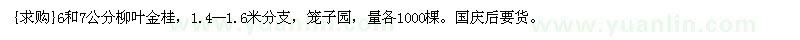 求购6和7公分柳叶金桂，1.4--1.6米分枝