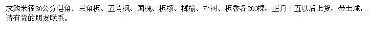 求购皂角、三角枫、五角枫、国槐、枫杨、榔榆、朴树、枫香