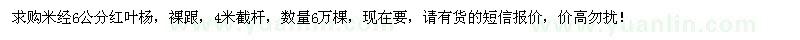 求购米经6公分红叶杨6万棵