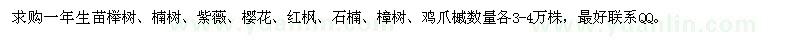 求购一年生苗榉树、楠树、紫薇、樱花、红枫、石楠、樟树、鸡爪槭