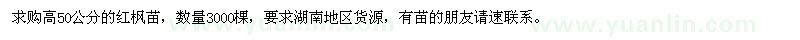 求购高50公分红枫苗3000棵