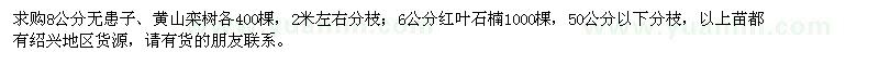 求购8公分无患子、黄山栾树，6公分红叶石楠