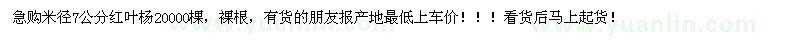 求购米径7公分红叶杨20000棵