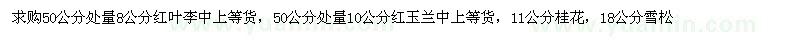 求购红叶李、红玉兰、桂花、雪松 