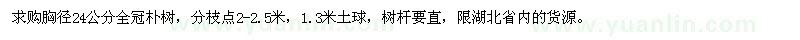 求购胸径24公分全冠朴树