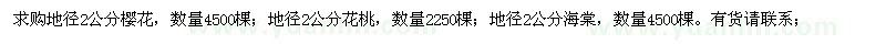 求购地径2公分樱花、地径2公分花桃、地径2公分海棠