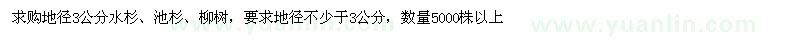 求购地径3公分水杉、池杉、柳树