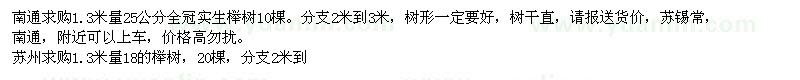 求购1.3米量18、25公分榉树