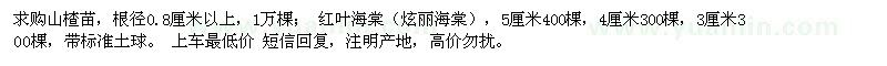 求购山楂苗、红叶海棠