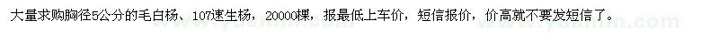 求购胸径5公分毛白杨、107速生杨