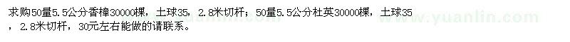 求购50量5.5公分香樟、5.5公分杜英