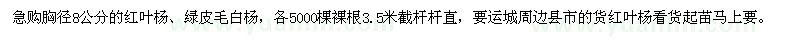 求购胸径8公分的红叶杨、绿皮毛白杨