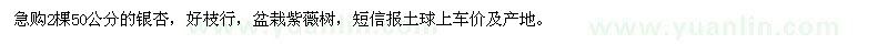 求购50公分银杏、盆栽紫薇树