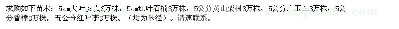 求购大叶女贞、红叶石楠、黄山栾树等