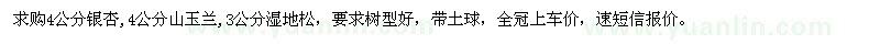 求购4公分银杏、山玉兰、3公分湿地松