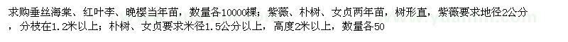 求购垂丝海棠、红叶李、晚樱等