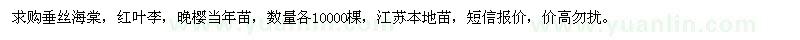 求购垂丝海棠、红叶李、晚樱