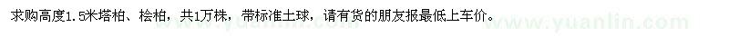 求购高1.5米塔柏、桧柏
