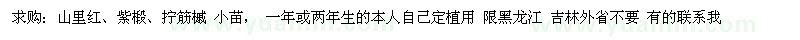 求购山里红、紫椴、拧筋槭小苗