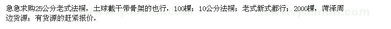 求购25公分老式法桐、10公分法桐